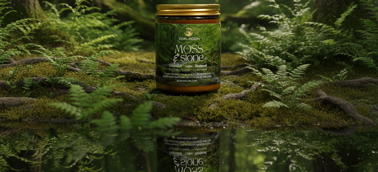KOKUMOON Moss & Stone Candle - Mirrored Reflection Foreground