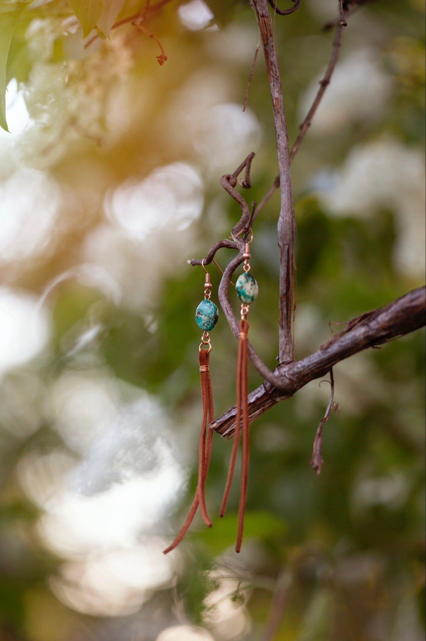 Turquoise Cattail - Leather Fringe