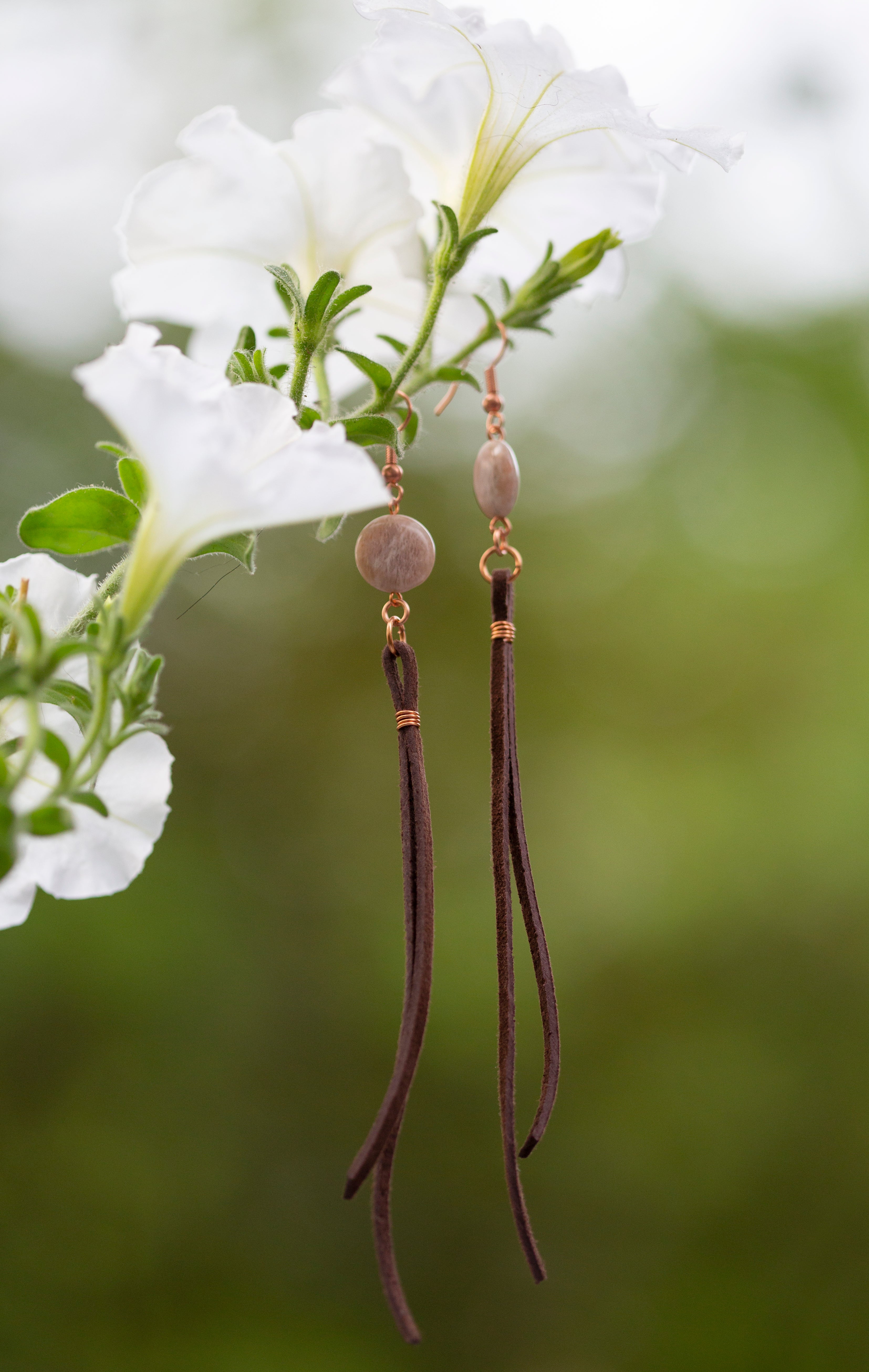 Birch Moonstone - Leather Earrings