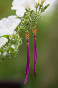 Gold Moon Roots - Fuchsia Leather Earrings